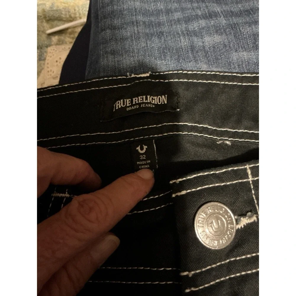 True Religion Black Cargo Pants 32x32 White Accent Stitching Women Baggy Y2K